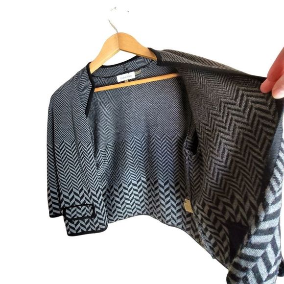 Calvin Klein Merino Wool Hounds tooth Open Sweater with Pockets - Picture 9 of 13